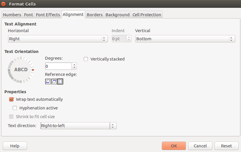 How to right to left sheet and cell in libreoffice Calc